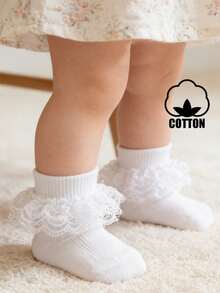 1 Đôi Tất Bé Gái Phong Cách Công Chúa Bằng Cotton Mỏng Mềm Thoáng Khí Có Nơ Rỗng Ren - trắng - Xem 11