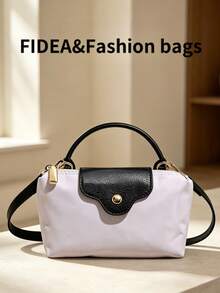 Tas Bucket PU Minimalis Warna Solid Terbaru, Gaya Elegan dan Mewah yang Populer, Tas Selempang Bahu Genggam, Serbaguna untuk Kerja, Belanja, dan Kencan - Hitam dan Putih - View 4