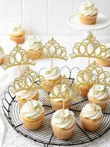 24/12/1 Peça Toppers de Cupcake com Coroa Dourada Brilhante, Decoração de Bolo com Coroa de Princesa, Adequado para Aniversário, Casamento, Aniversário, Chá de Bebê, Chá de Noiva, Festa de Feriado, Decoração de Mesa de Sobremesa de Cozinha Doméstica - Inserção de bolo em formato de coroa - Visão 6