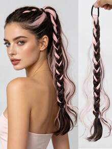 20 Inch Pink/Sky Blue/Black Synthetic Fiber Heat-Resistant Fluffy Ponytail Hair Extensions For Women | Suitable For Halloween, Christmas, Holiday Parties, World Cup - Multicolor - View 13