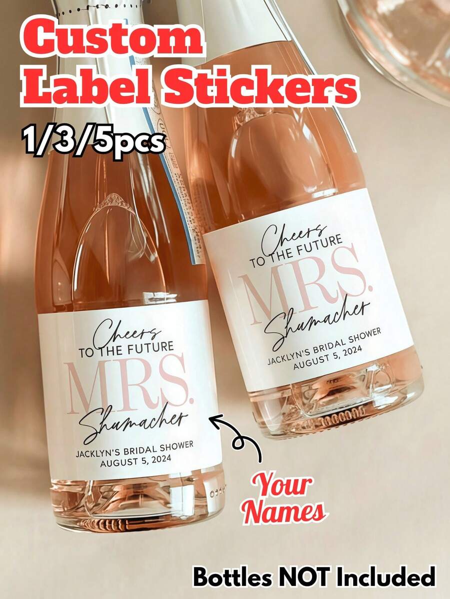 Custom Text Wine Labels, Personalized Wine Bottle Stickers, Black & White Design Wedding Party Labels, "Cheers To The Future" Proposal Stickers, Bridesmaid Gift Box Accessories, Fun Wedding Party Uppercase Letter Stickers - Multicolor - View 1