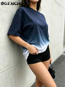 GEMCHO 女士渐变色短袖T恤，夏季上衣 - 彩色 - 查看 5