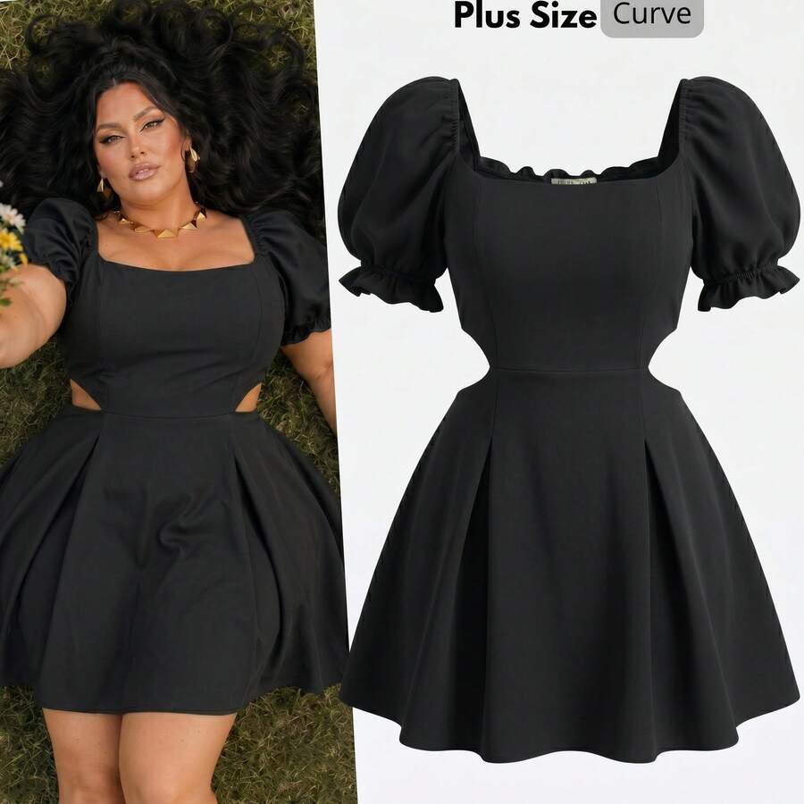 Women's Plus Size Short Dress, Open Style With Slit, Lightweight And Comfortable, Sizes 46 To 56 - Black - View 1