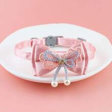 Fairy Pink Lace Cat Collar Necklace With Bow, Beads And Bell, Pet Cat Supplies - Multicolor - View 11