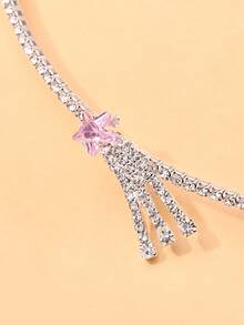1pc Pink Stone Meteor Choker Necklace For Women, Daily Design Sense Party Neck Accessory - Silver - View 5
