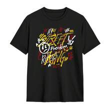 Graphic Design With Colorful Letters And Symbols Including Words Like Freedom King And Numbers. Slim-Fit Urban And Casual Men's T-Shirt. - Black - View 3