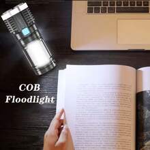 1pc LED Flashlight, IPX4 Powerful 4-LED Flashlight With COB Side Light, 4 Modes USB Rechargeable LED Flashlight, Flashlight With Built-In Battery, Camping Tool - Black - View 7