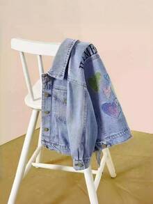 New Girls Casual Cute Denim Jacket, Young GirlShiny Heart Embroidery Versatile Top, Children's Clothing - Medium Wash - View 4