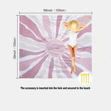 1pc Extra Large Light Pink Radiant Pattern Quick-Dry Beach Blanket, Suitable For 1-3 Adults - Lightweight, Durable Polyester Fabric - Perfect For Travel, Camping, Hiking And Leisure Beach Time, Beach Mat, Camping Ground Cover - Light Pink Radial Pattern - View 13