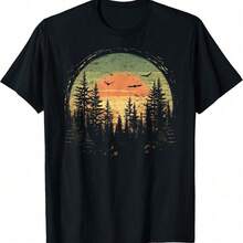 Camiseta Retro con Diseño de Oso, Árboles y Reflejos en el Bosque RENJ - Negro - Ver 1