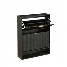 Shoe Cabinet 80 X 24 Cm With Grooved Front – Height Adjustable With Anti-Tip Device And Decorative Table For The Entryway, In White - Black - View 8