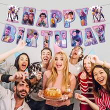 時尚 K-POP 生日快樂字母橫幅裝飾，經典主題掛牆飾品，多用途粉絲派對佈置用品，可愛房間日常裝飾與實用主題生日慶祝場景拍照道具 - 彩色 - 查看 5