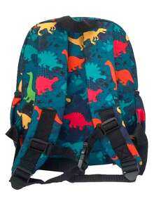 豹紋男孩女孩青少年雙肩背包 3-6歲 雙肩包 獨角獸可愛鯨魚卡通挖掘機工程車全印花背包 - 恐龍青色 - 查看 7