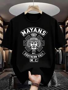 ¡Estilo de motocicleta vintage!MAYANS M.C.Camiseta con Estampado de la Cultura Maya de las Motocicletas, Unisex, Material Cómodo, Uso Diario, Regalo de Cumpleaños o para las Fiestas - Negro - Ver 1