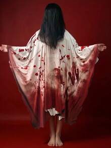 1pc Adult Halloween Blood Splatter Cape, Horror Atmosphere, Unisex Gory Costume Accessory, Polyester Machine Washable--Holiday Event And Party Dress-Up Prop - Multicolor - View 3