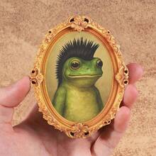 1pc Funny Wig Frog Pattern Fridge Magnet, Wooden Photo Frame Fridge Magnet, Home Decor, Interesting Gift! - one-size - View 19