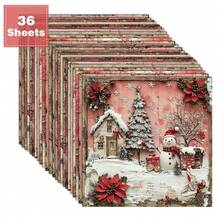 36 miếng giấy 6*6 inch phong cách vintage giả cổ sơn dầu tông đỏ cây thông Noel cho scrapbook/sổ tay, phù hợp làm collage, origami và vật liệu ghi chép, giấy DIY, scrapbook thủ công, bullet journal, thiệp chúc mừng, gói quà và trang trí nhà cửa - Hình vuông - Xem 2