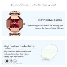 POEDAGAR 1pc Women's Hexagonal Ruby Waterproof Luminous Rhinestone Scale Rose Gold Stainless Steel Strap Fashion Quartz Watch, Valentine's Day Gift - Red - View 6