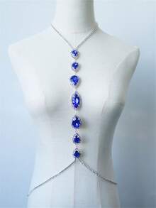 Women's Classic Bra Chain Body Jewelry, Sparkling Rhinestone Design, Sexy Party Accessory - Blue - View 2