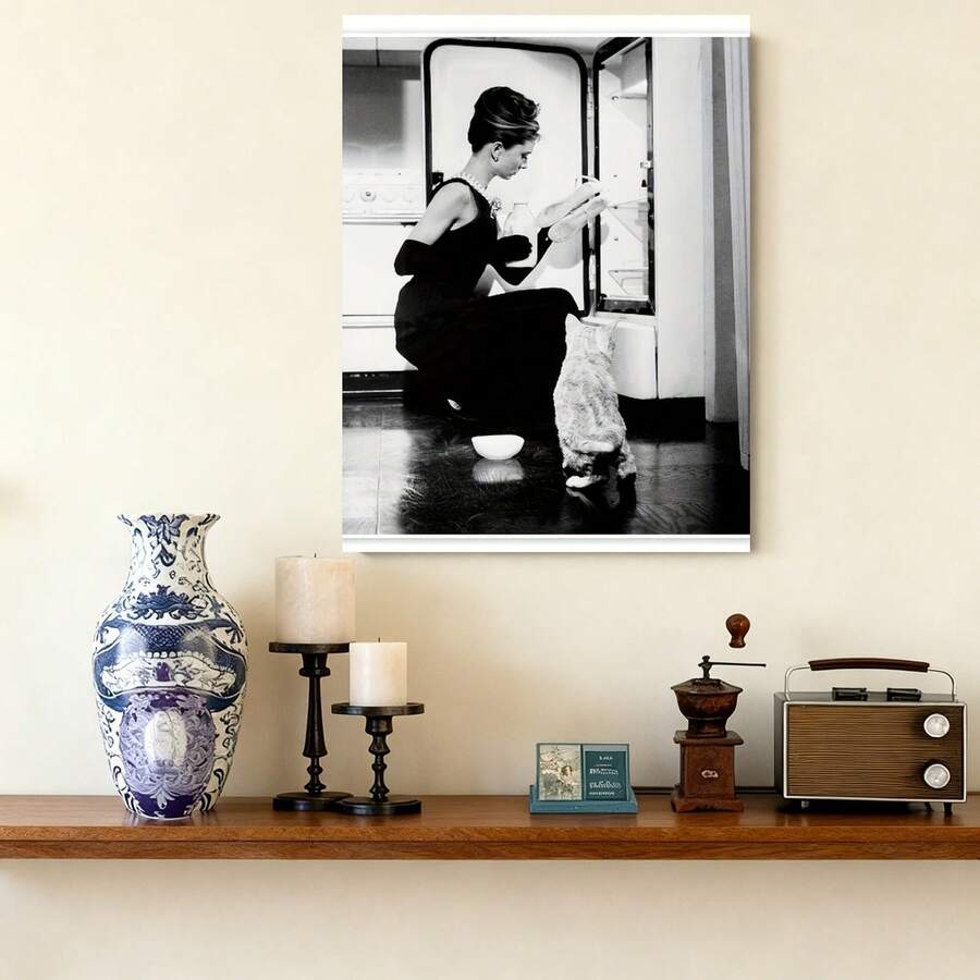 Cuadro decorativo 1 Pieza de Arte en Lienzo y Gato Blanco y - Póster Contemporáneo 18"x12", Decoración Clásica de para Sala, Dormitorio o Pasillo - Idea de Regalo Navideño Atemporal, Arte Cinematográfico, Estilo Elegante, Diseño Plano 2D, Ideal para Decorar Habitac - Cuadros decorativos con marco - Ver 1