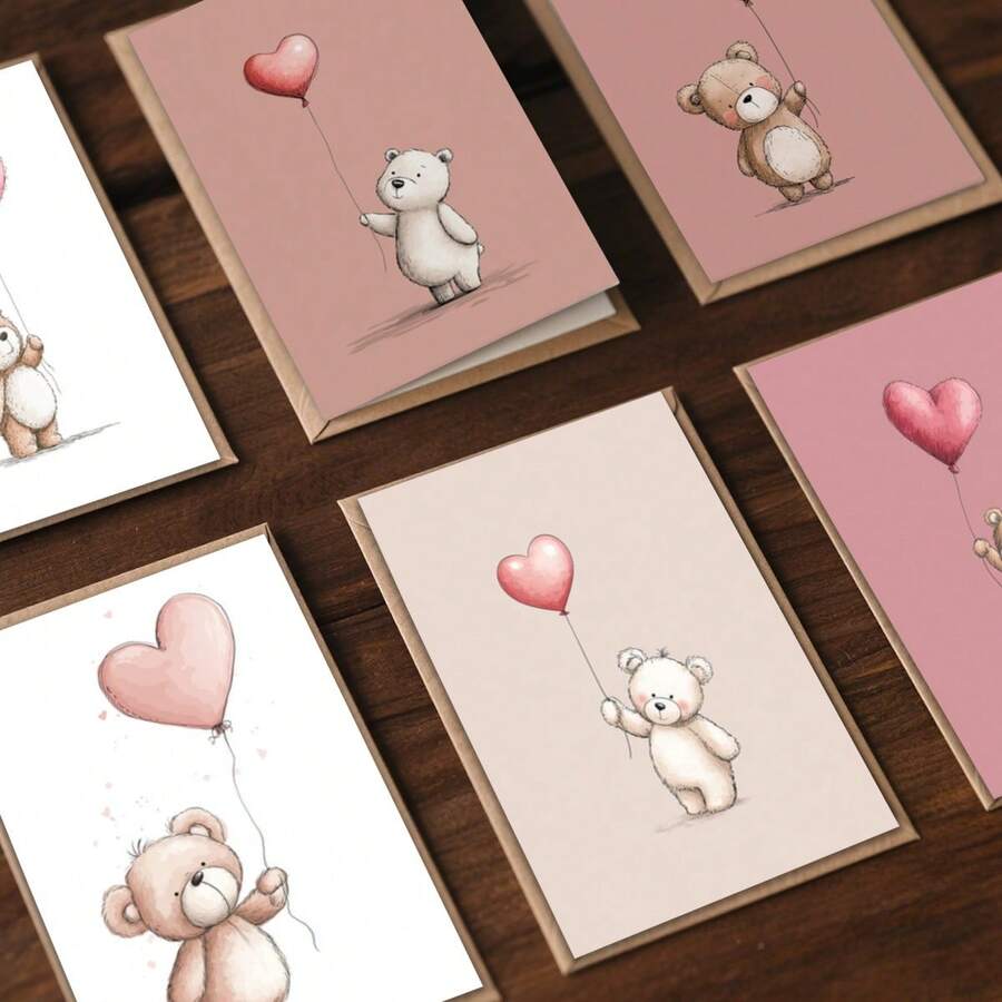 12pcs Balloons, Heart-Shaped Greeting Card | Includes Envelope, Greeting Card | Perfect For Birthdays, Celebrations, And Thank-You Notes; Ideal Gift For Birthday And Holiday Wishes And Messages. - Sets - View 1