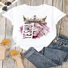 Lion King Crown Graphic T-Shirt, 100% Cotton Oversized Soft Breathable Casual Crewneck Short Sleeve Top, Edgy Aesthetic Streetwear Tee For Women & Animal Lovers - 白色 - 查看 18