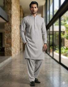 Estationeryhouse Raw Silk Kurta Pyjama For Men, With Cotton Lining And 2 Pockets - Grey - View 2