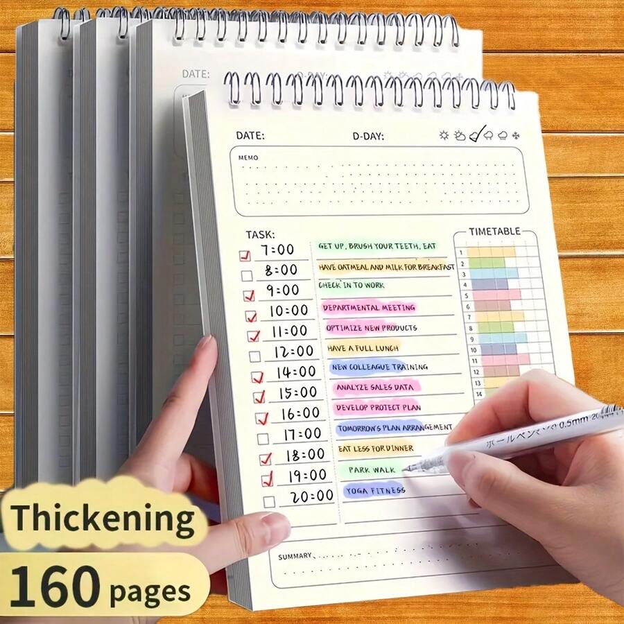 1pc A5 Daily Planner Notebook - 160 Pages, Office And School Supplies Schedule And Task Organizer - A5 - View 1