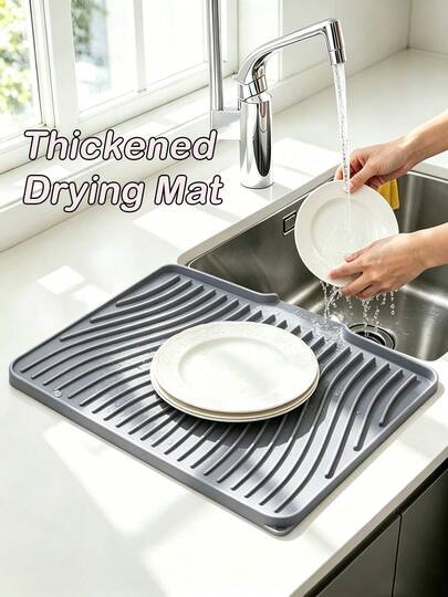 Kitchen Counter Drying Mat - Upgraded Silicone Placemat For Table, Fast Draining For Fruits & Veggies, Heat Resistant & Non-Slip