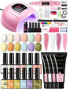 LIMEGIRL 凝膠指甲油套裝附USB UV LED美甲燈與美甲鑽機，USB UV LED凝膠指甲油固化烘乾燈套裝，熱門Poly Gel美甲套裝，含封層與底層油，專業級凝膠美甲套裝，女性DIY居家禮物 - 彩色 - 查看 1