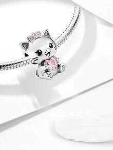 1pc 925 Sterling Silver Cat Hugging Heart Bead, Suitable For Bracelet, Bangle DIY Jewelry Making And Daily Decoration, Women & Girls Jewelry Accessory - Style 7 - View 2