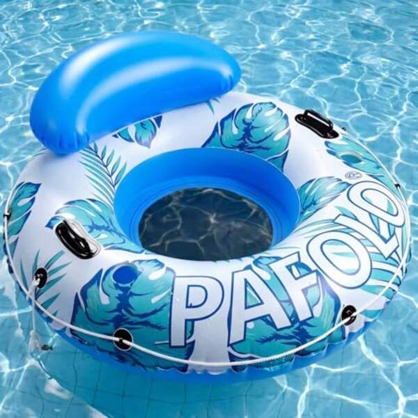 River Tubes For Floating Heavy Duty, 53" Inflatable Pool Floats With Headrest Grab Rope 2 Cup Holder And Cooler Mesh Bottom, 450lb Large Inner Tube For Adult, Round Raft Tubing For Lake