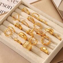 20Pcs Minimalist Gold Stackable Ring Set, Asymmetric Hollow Twist Chain Multi Style Knuckle Rings, Women Stacking Finger Jewelry - 20pcs - View 1