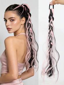 20 Inch Pink/Sky Blue/Black Synthetic Fiber Heat-Resistant Fluffy Ponytail Hair Extensions For Women | Suitable For Halloween, Christmas, Holiday Parties, World Cup - Multicolor - View 9