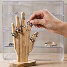 Nordic Solid Wood Hand-Shaped Jewelry Display Stand, Ring Holder, Earring Necklace Bracelet Jewelry Organizer, Multi-Slot Anti-Loss Desktop Organizer, Dressing Table Bedroom Bathroom Home Decor, Natural Wood Style Minimalist Decoration, Birthday Christmas Gift For Women - Multicolor - View 9