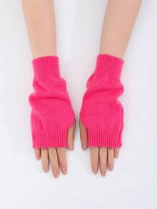 1 Pair Women's Multi-Color Solid Casual Acrylic Quilted Knit Warm Fingerless Gloves For Daily Wear In Autumn/Winter - Multicolor - View 2