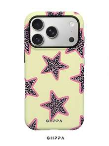 Una elegante funda para teléfono que no incluye cordón ni soporte. Fundas para teléfono Pink Fashion, 1 pieza, base rosa pálido con diseño de estrella de leopardo, funda para Phone 17 Pro, adecuada para Phone 16 Pro, 15 Pro, 14 Pro. Funda para teléfono coreana, elegante e interesante, compatible con 11/12/13/14/15/16 Pro Plus. Diseño elegante adecuado tanto para hombres como para mujeres. Regalo para novia en Pascua, primavera, temporada de bodas y cumpleañ - Amarillo - Ver 1