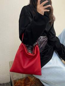 正真皮極簡托特包 2026新款 牛皮時尚個性簡約日常慵懶女包 通勤單肩斜挎包 輕量柔軟純色牛皮女款購物手提包 - 彩色 - 查看 10
