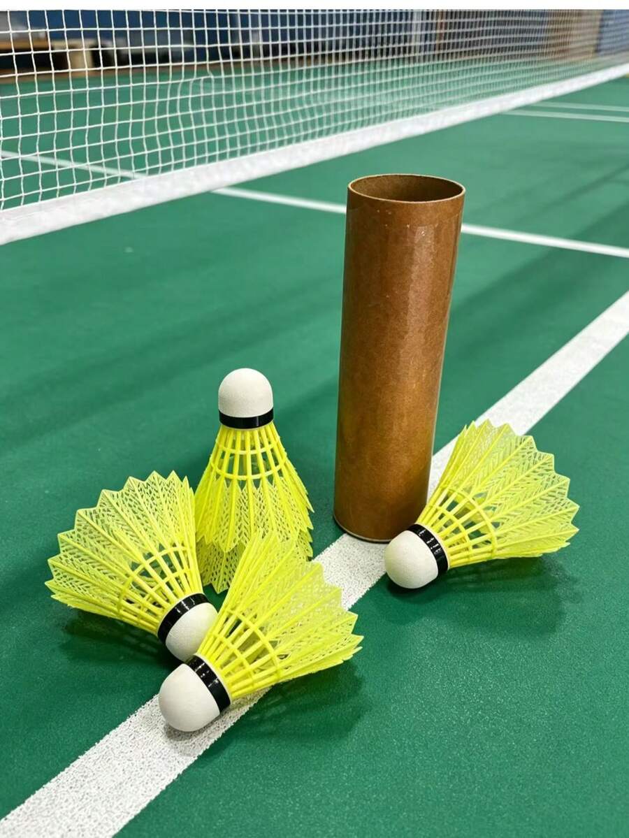 6pcs Yellow Nylon Durable Windproof Beginner Training Plastic Shuttlecocks For Outdoor Badminton - A Bucket Of Six Balls - View 1