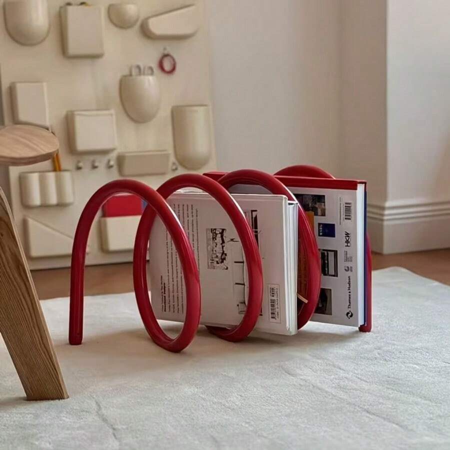 1 pieza Estantería de almacenamiento para el hogar de artista moderno grande, estantería de libros colorida de dopamina, estilo minimalista, estantería giratoria de hierro, diseño creativo personalizado, soporte de libros de escritorio, estantería de almacenamiento, estantería de libros de hierro de estilo minimalista colorida de dopamina, estantería giratoria personalizada, soporte de libros, estantería de almacenamiento, revista de escritorio (Modelo de adorno de revista de escritorio disponible para compra) - Multicolor - Ver 1
