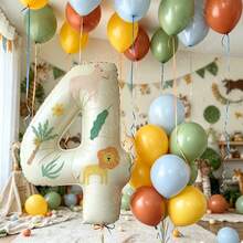 32 Inch Cream 0-9 Number Balloon Set With Jungle Animal Stickers, Large Foil Balloons, Suitable For Children's Adventure Activities, Birthday Party Decorations, Wildlife Theme Party, Wedding, Birthday, Bachelor Party, Bachelorette Party And Other Jungle Animal Theme Parties. - Sticker Version - Milky White - View 6