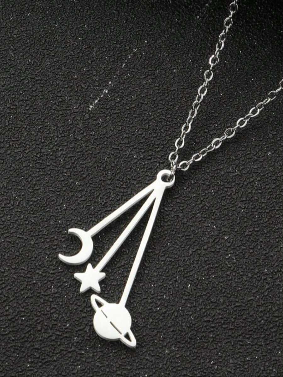 1pc Stainless Steel Crescent Moon Necklace - XL919 - View 1