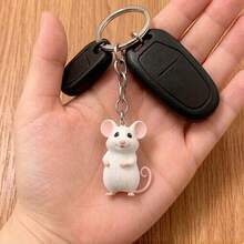 1pc 2D Acrylic Flat Cute White Mouse Keychain/Minimalist Adorable Bag Accessory Pendant/Car Rearview Mirror Decorative Hanging Ornament - White Mice - View 1