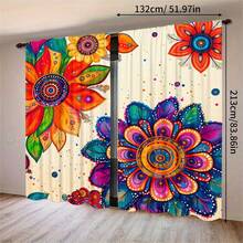 2pcs Bohemian Style Mandala Floral Print Rod Pocket Curtains, Modern Polyester Curtains, Suitable For Bedroom, Kitchen, Office, Living Room - Machine Washable, Multi-Functional Room Decor, Living Room Curtains - Multicolor - View 11
