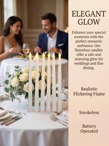 1-12pcs LED Flameless Flickering Candles, Battery Operated LED Taper Flickering Candles, Flameless LED Electronic Candles, Realistic Candles, Suitable For Wedding Decoration, Party, Dining Table, Home, Room, Christmas Decoration, Thanksgiving Decoration, Halloween Decoration - White - View 5