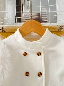 Girls' Casual Fashion Solid Color Stand Collar Coat Dress, Autumn/Winter - White - View 4