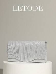 LETODE Shiny Elegant Envelope Clutch, Women's Evening Bridal Wedding Wallet, With Detachable Metal Chain, Suitable For Weddings And Parties, Multifunctional Handbag, Cocktail Party Wedding New Wallet Banquet Bag - Silver - View 2