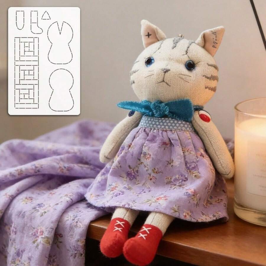 1件小屋洋裝貓咪拼布被子模板 DIY 貓咪圖案縫製模板，手工 DIY 描圖工具拼布縫製寵物模板，手工藝製作切割工具，DIY 愛好者縫製模板