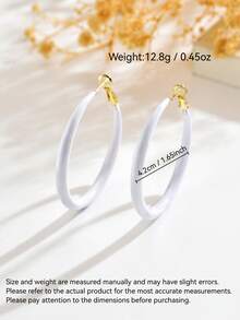 1 Pair Vintage Exaggerated Unique White Oil Drip Large Hoop Earrings, Minimalist Versatile Geometric Large Hoop Oil Drip Earrings Suitable For Women's Daily, Vacation, Party Wear - White - View 3