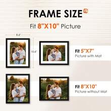 FIXSMITH 8x10 Picture Frame 1 Pack, Photo Frame With HD Plexiglass, Display Pictures 5x7 With Mat Or 8x10 Without Mat, Picture Frames Collage For Tabletop Or Wall Display, Black - ColorA - View 2